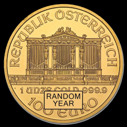 Austrian Philharmoniker 1 toz RANDOM YEAR BU gouden munt achterkant